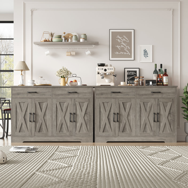 Buffet 4 portes avec tiroirs Daryosh, Gris