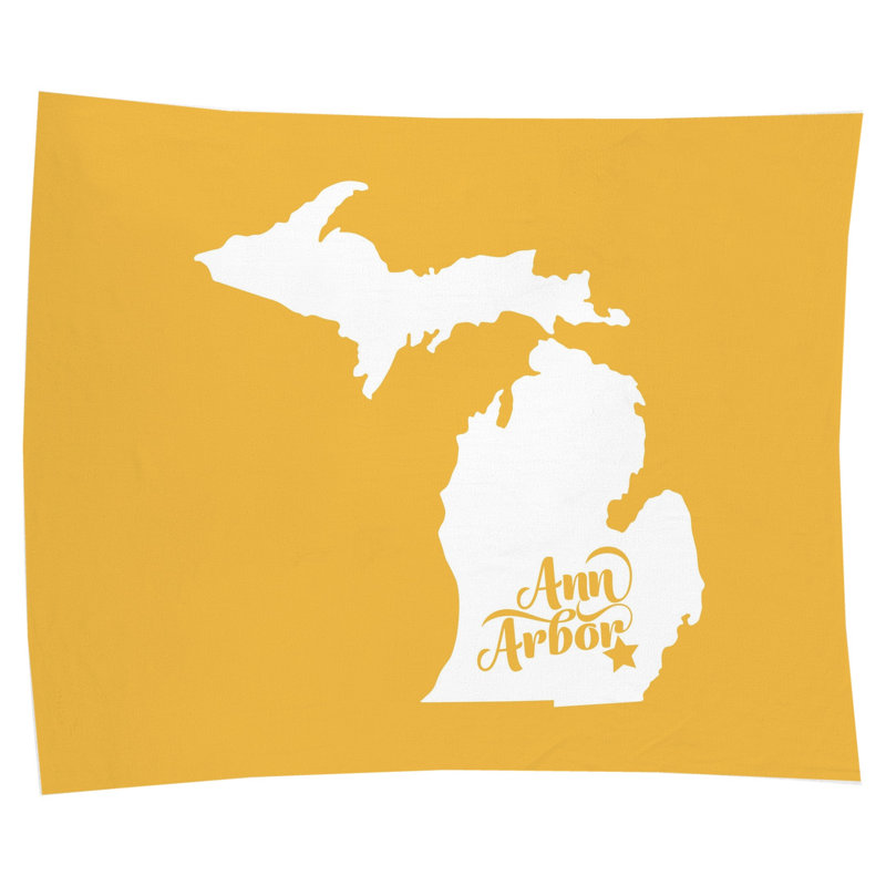 Home Sweet Ann Arbor — Silhouette de l'État du Michigan — Peinture murale d'intérieur paysage, H 80 po x l 68 po
