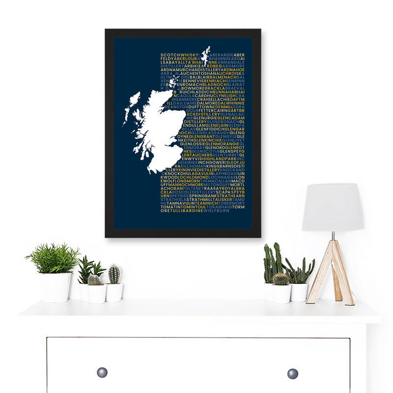 Scotch Whisky Distilleries Typography Map - Single Picture Frame Print