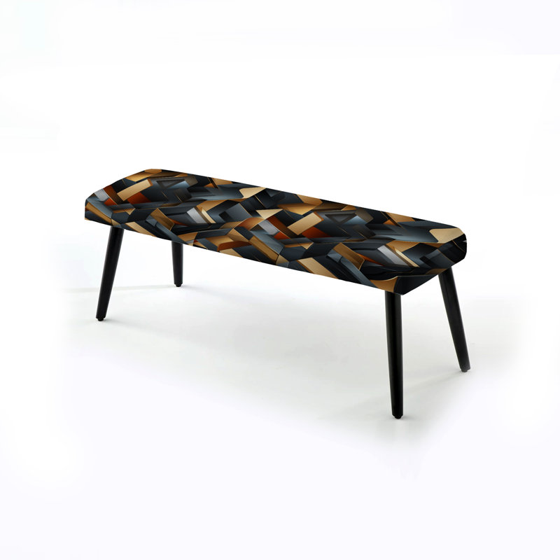 Banc noir rembourré à motif géométrique noir et géométrique