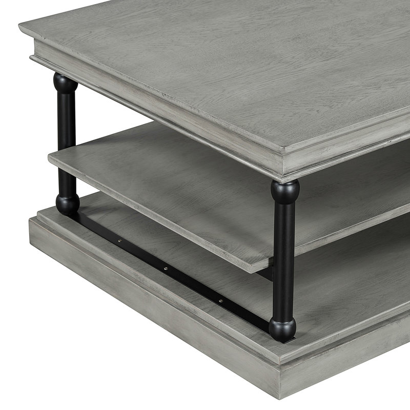 Table basse en bois 55,1 "avec pieds noirs, Black+ Grey