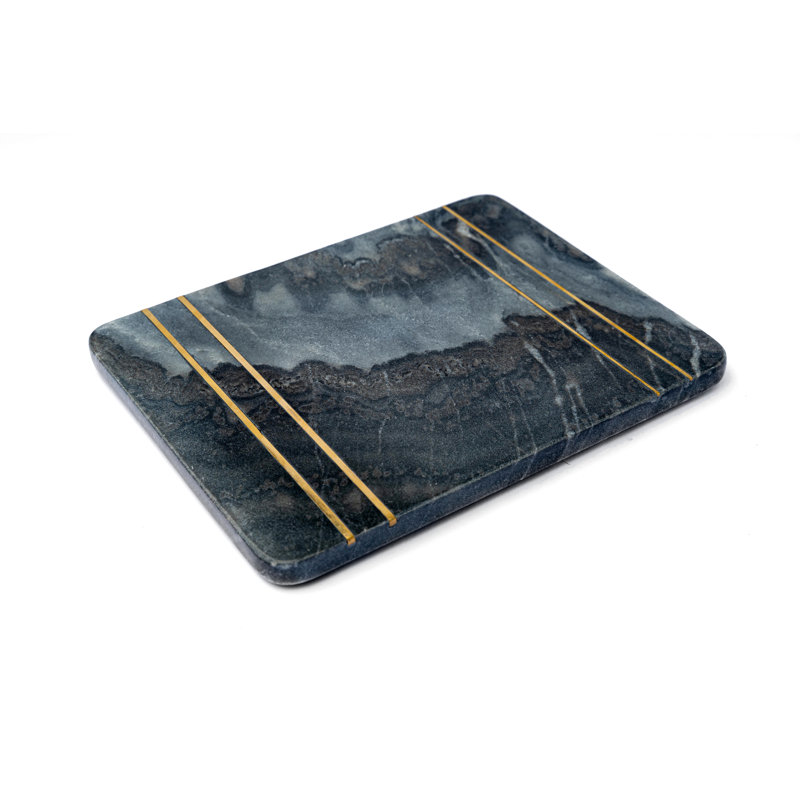 Dark Gray Marble and Brass Inlay Rectangular Pastry Board