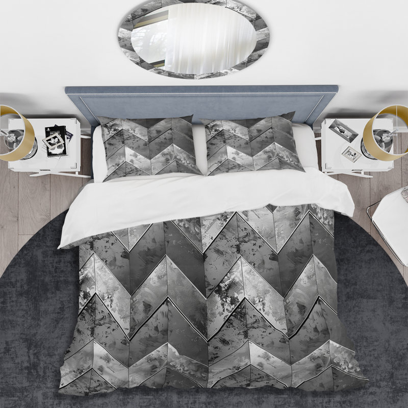 Ensemble de housse de couette gris argenté à motif de chevrons gris et rythme II