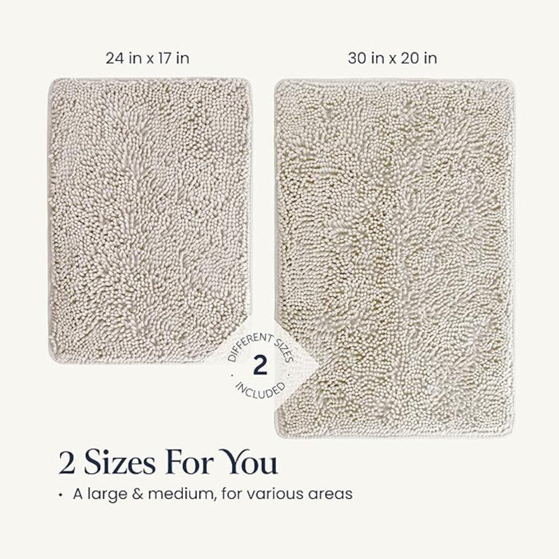 Ensemble de tapis de bain moelleux - 2 pièces de tapis de salle de bain en chenille douce à séchage rapide avec envers en caoutchouc, absorbant et lavable - 24 x 17 + 30 x 20