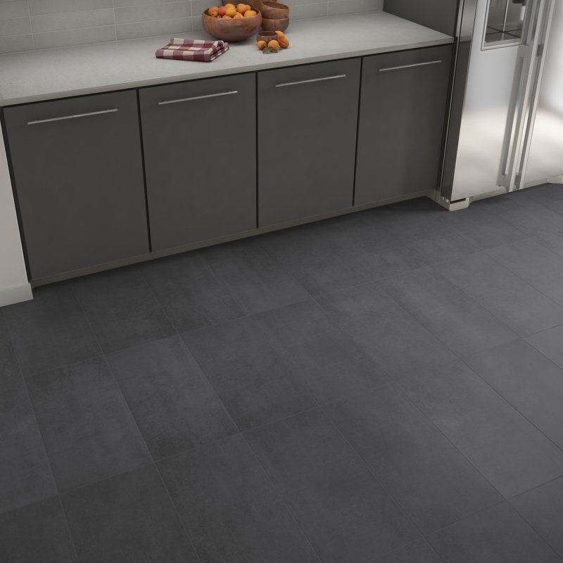 High Street 12'' W x 24'' L Porcelain Concrete Look Singular Tile, Charcoal