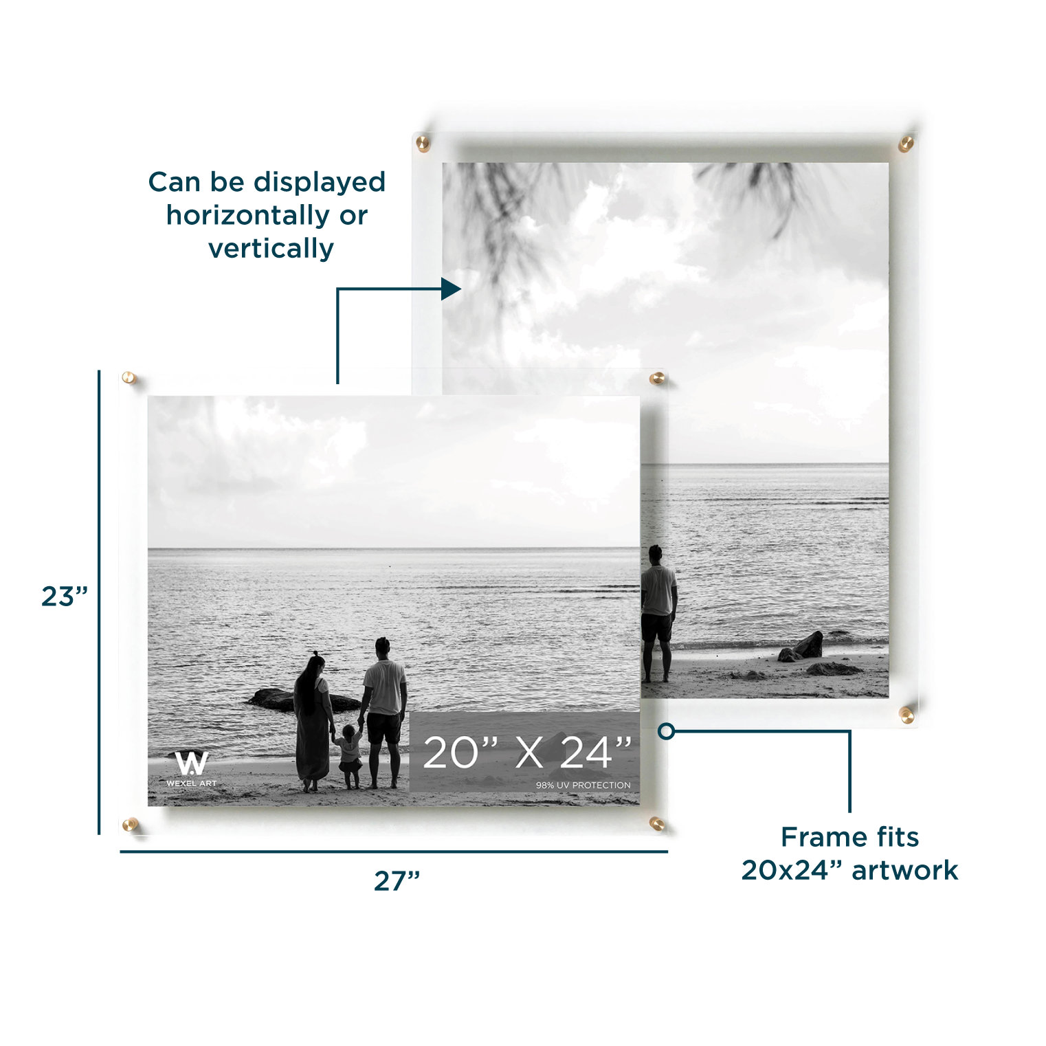 Acrylic Floating Picture Frame, Gold, 20" W x 24" H