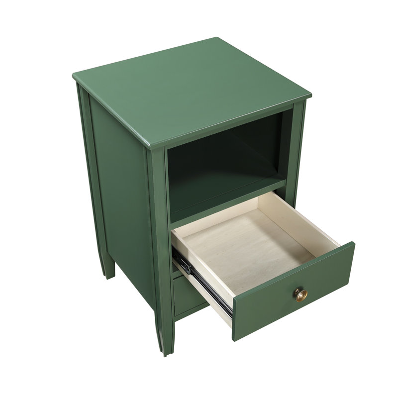 Table de chevet avec 2 tiroirs de rangement, Vert antique