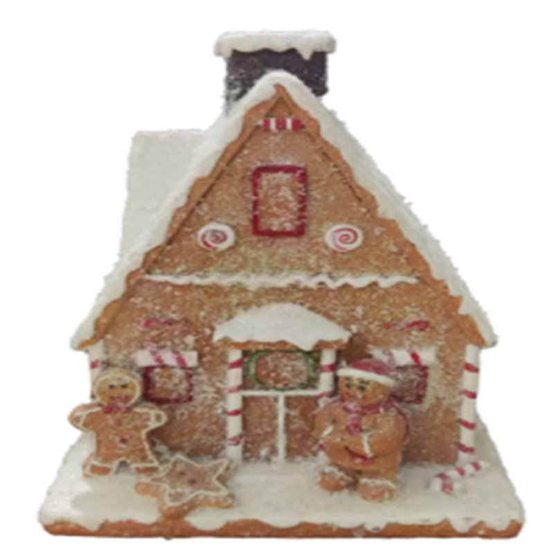 Frosted Gingerbread House With Gingerbread Man Christmas Decoration - 8.5"