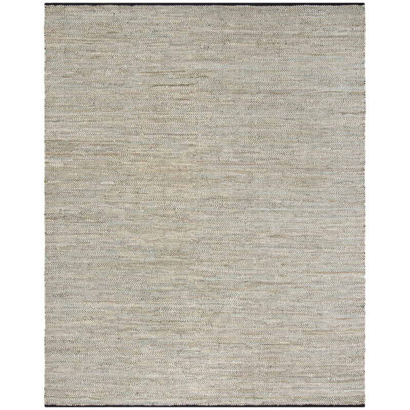 Exley Vintage Leather Hand Woven Leather/Cotton Solid Color Rug in Beige, Rectangle 5' x 8'