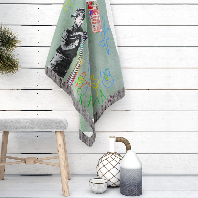 Banksy Graffiti Hand Woven Throw Blanket, 60" W x 80" L