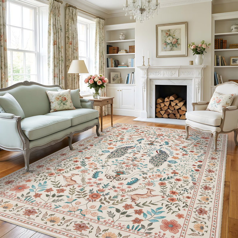 Farmhouse Washable Non Slip Rugs for Living Room Dining Room Bedroom Animal Print Soft Non-Shedding Stain Resistant Indoor Carpet