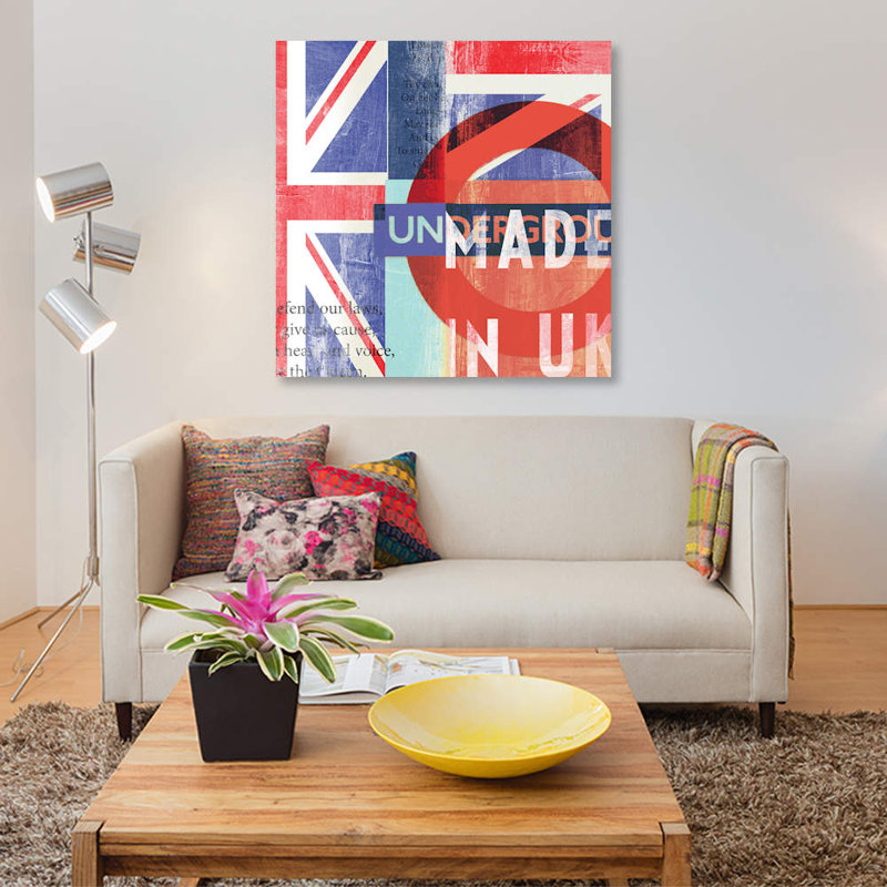 « uk », art textuel sur toile, H 26 po x l 26 po x P 1,5 po, Pas de tapis, Toile tendue