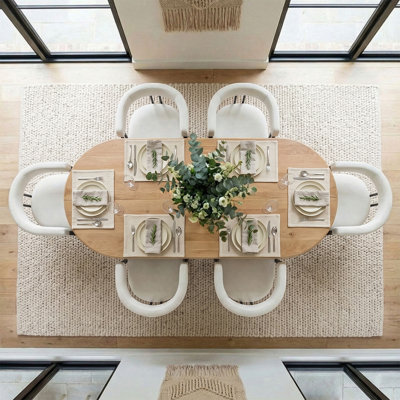 Ensemble de table de salle à manger pour 6 personnes avec table ovale et 6 chaises rembourrées en velours
