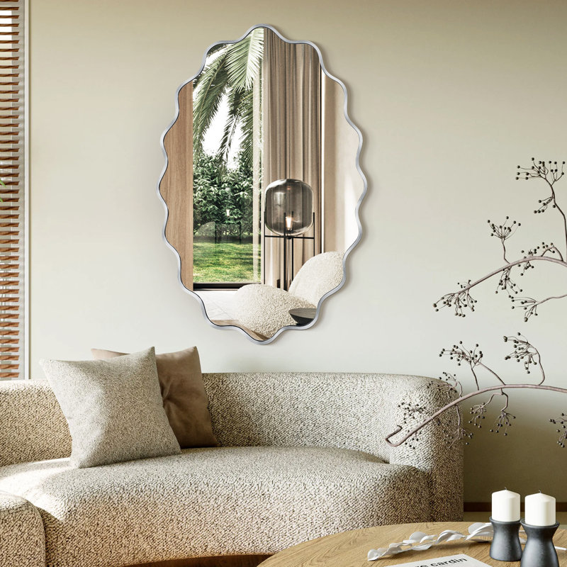 Miroir mural ovale à vagues, Argent argent, 30 po x 20 po