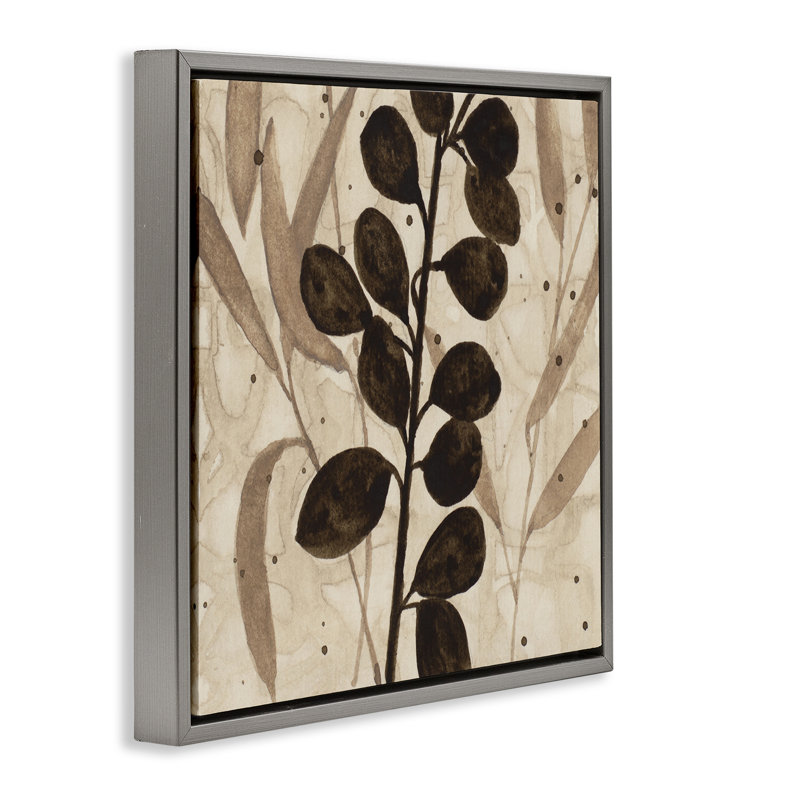 Cadre flottant à feuilles naturelles beige et brun, design par Krinlox, Cadre flottant gris lustré, H 18 po x l 18 po