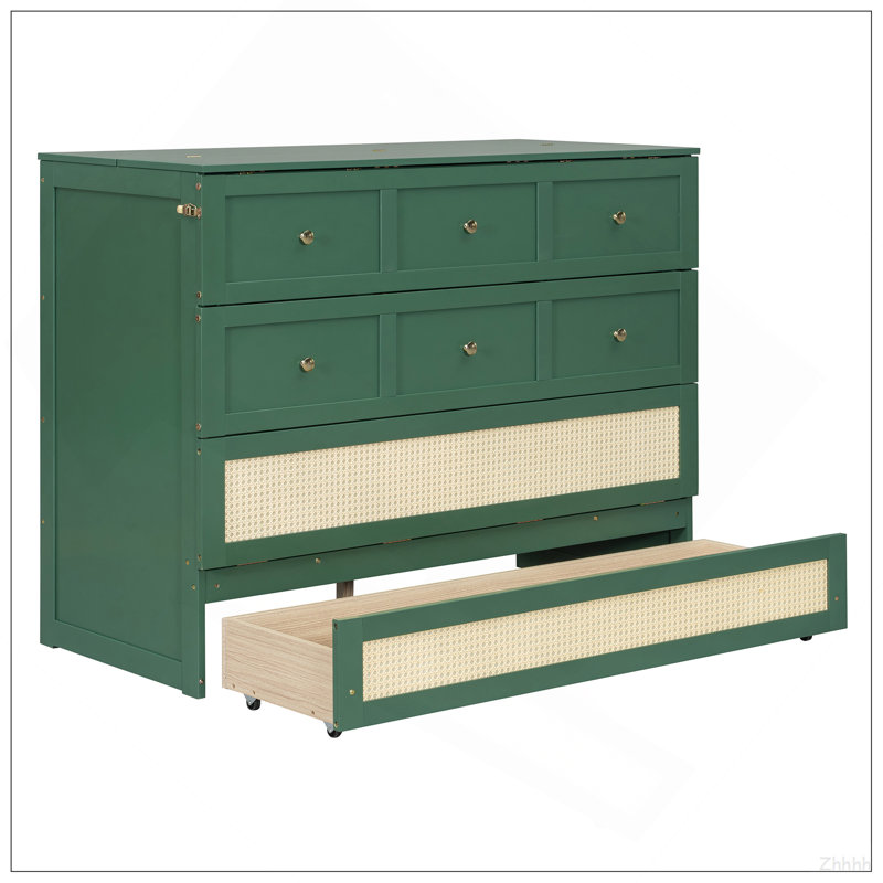 Lit escamotable double avec grands tiroirs, Vert