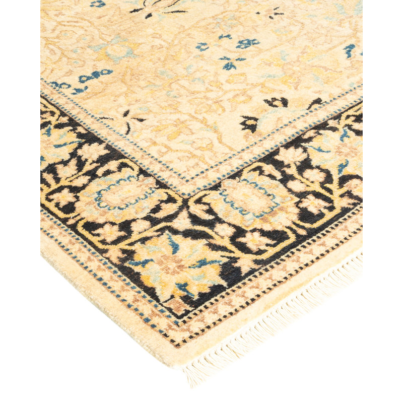 Hand-Knotted Ivory Wool Geometric Traditional Area Rug 3' x 5'