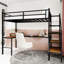 Lit mezzanine simple en fer noir avec rampe 360, structure de ceinture continue et plusieurs espaces de rangement pour la chambre à coucher. Bureau en forme de L, tablettes-814864064