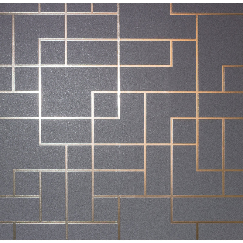 Platinum Square Geo 10.05m x 53cm Wallpaper Roll, Rose Gold