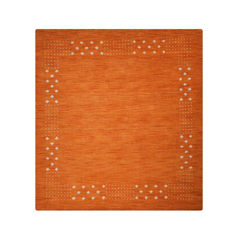 Anley Hand Knotted Loom Wool Eco-Friendly Area Rugs - Square, Orange Color, Contemporary Modern Design, High Pile Thick Handmade Anti Skid Area Rugs for Living Room, Bed Room