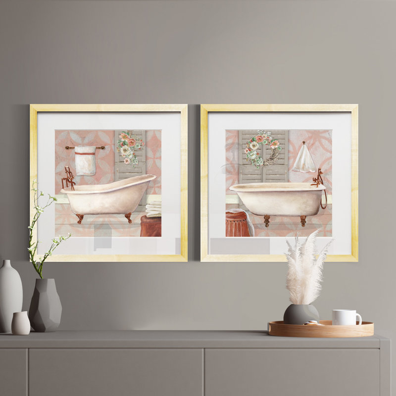 Blushing Bath I-ensemble de 2 reproductions d’art encadrées sur papier
