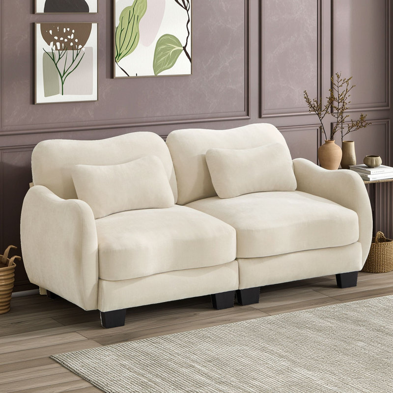 Sofa deux places avec coussin et accoudoirs, Beige
