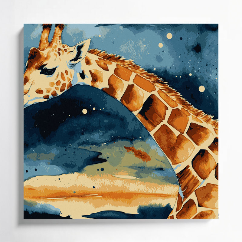 Faune girafe sur toile, art mural gris, H 8 po x l 8 po