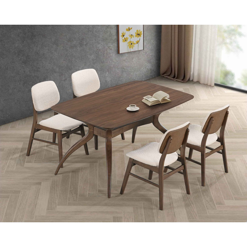 5-Piece Wood Dining Set with Upholstered Chairs, Walnut, 4