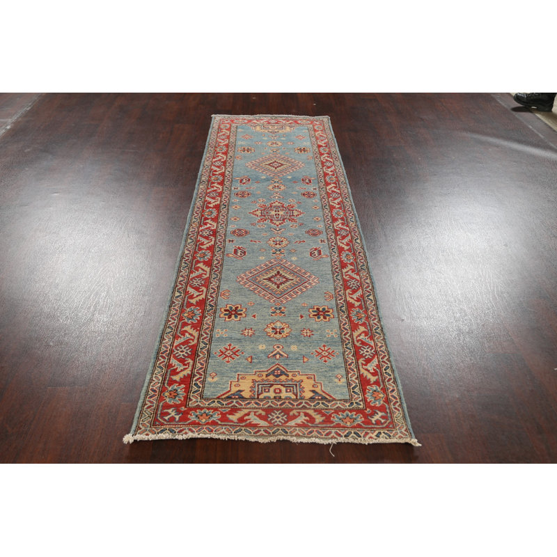 Tapis de couloir unique en laine noué à la main bleu nouvel an 2 pi 9 po x 9 pi 6 po
