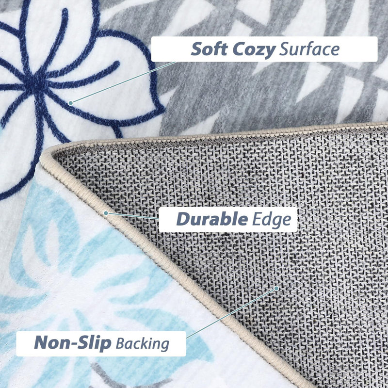 Tapis lavable à motif floral moderne, Rectangle 8 pi x 10 pi