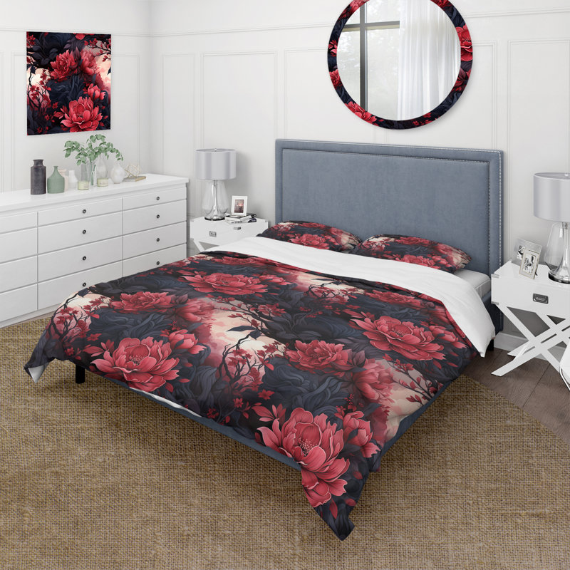 Ensemble de housse de couette Crimson Twilight Moody, Housse de couette simple + 1 taie décorative stan