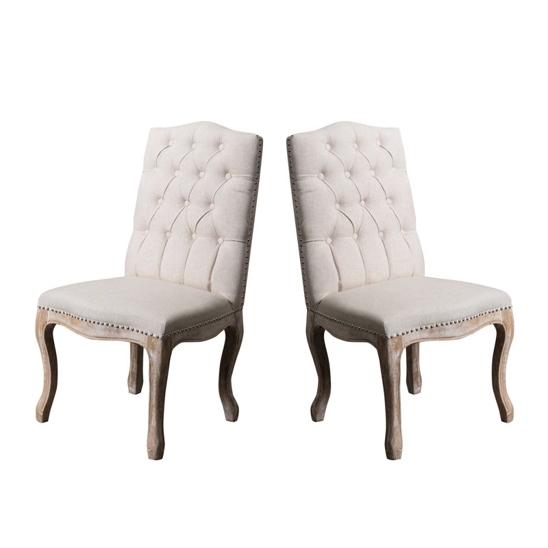 2 chaises de salle à manger - tissu beige, pieds en bois, design élégant de 2 chaises