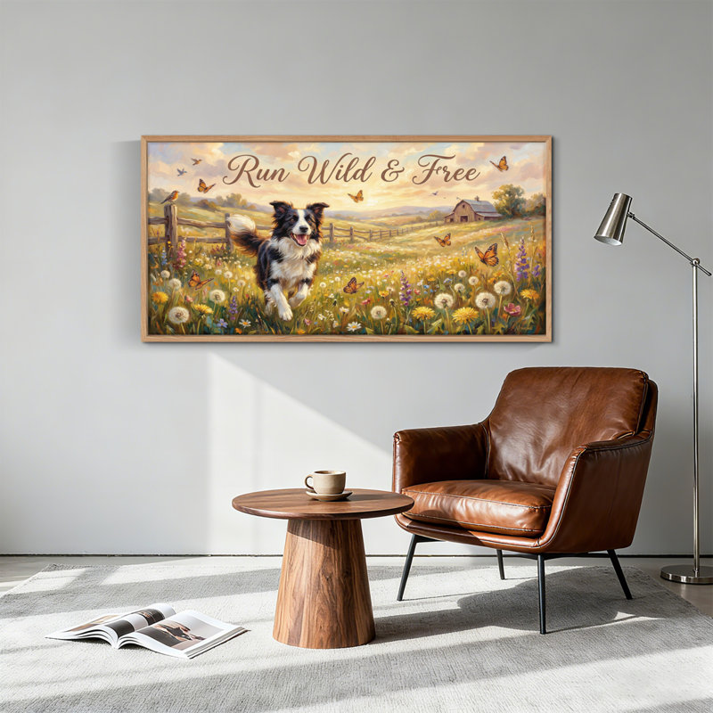 Tableau encadré sur toile représentant un chien dans un champ, 122 x 61 cm (48 x 24 pouces), lot de 1, 48x24inch