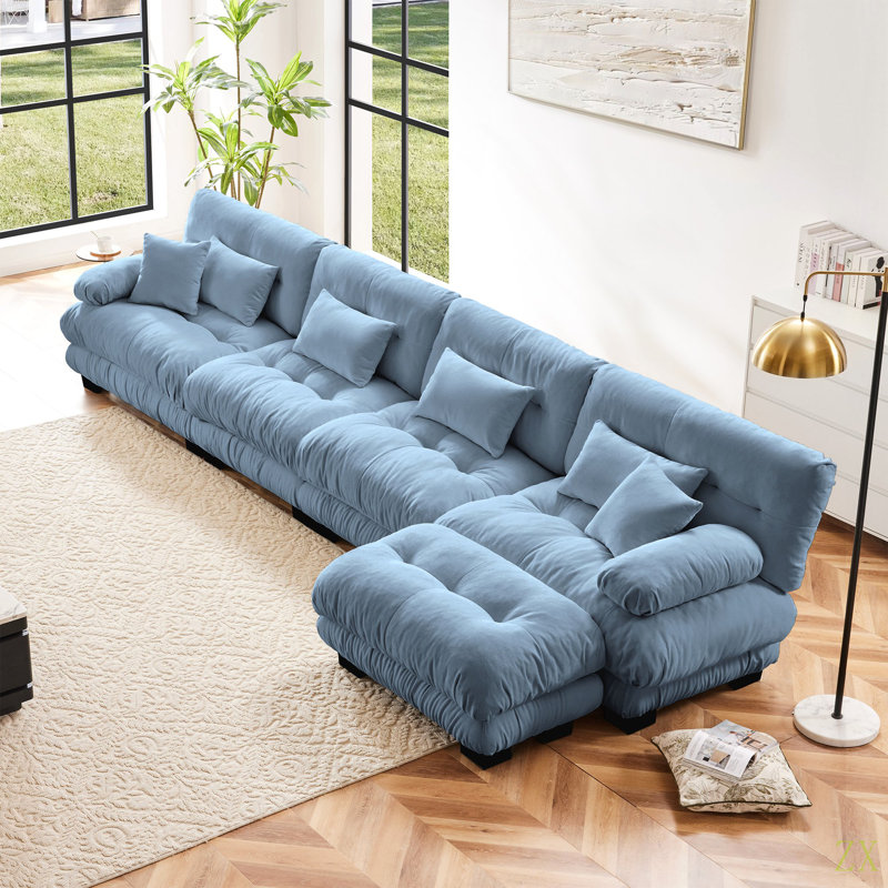 Combinaison libre, canapé modulaire modulaire, canapé en forme de L pour le salon, canapé confortable à 4 places avec repose-pieds convertible, chenille