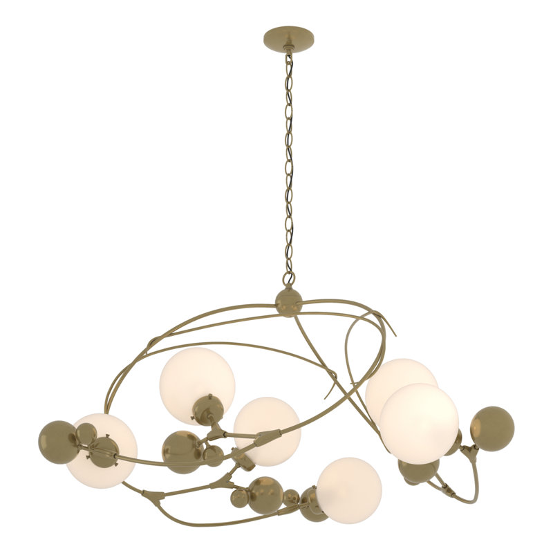Lustre géométrique unique à 6 lumières Sprig, Opale, Laiton moderne