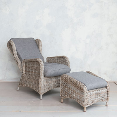 Elyza Wicker And Aluminum Accent Chair With Ottoman