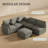 Modular Sofa Set with Ottoman & USB Ports U Shaped L Shaped 86.6 Inch Chenille Grey