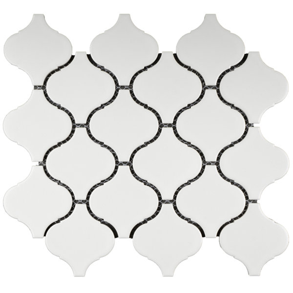 Porcetile 11.03 in. x 9.69 in. Arabesque Matte Porcelain Mosaic Wall and Floor Tile