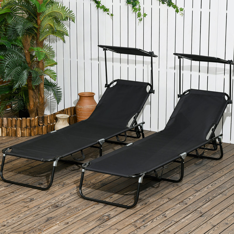 Outsunny Folding Chaise Lounge Pool Chairs With Canopy Shade, Reclining Back, And Side Pocket For Beach, Yard, Patio