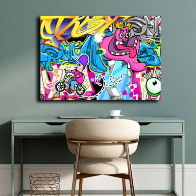 Art mural en bois coloré sur toile Street Art Graffiti 27,6 po x 39,4 po