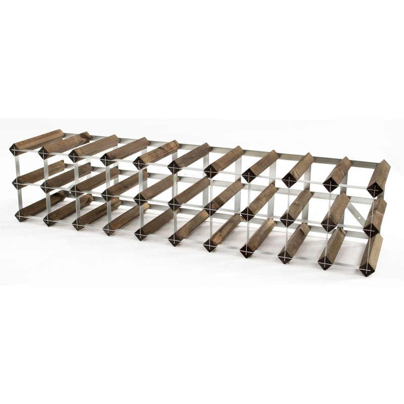 Felica 30 Bottle Floor Wine Bottle Rack, Walnut Stained Pine / Galvanised Steel
