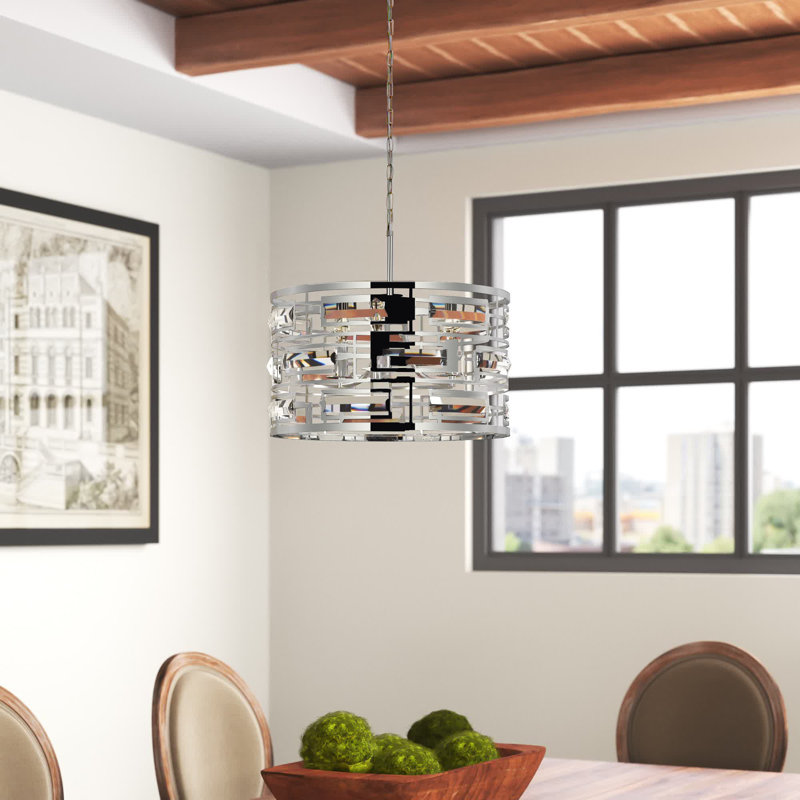 Lustre cylindrique unique à 3 lumières Sybil, Chrome