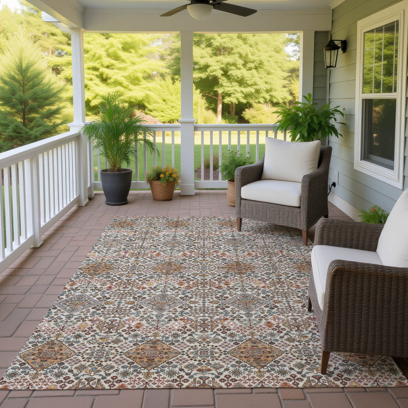 Machine Washable Indoor/Outdoor Chantille ACN2478 Global Rug, Beige, 9' x 12'