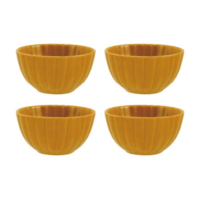 Medium Stoneware Ribbed Bowl With Reactive Glaze