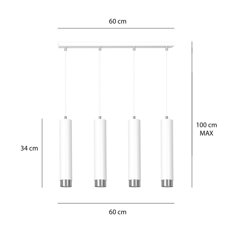 Danbury 4 - Light Cylinder Pendant, White, Chrome