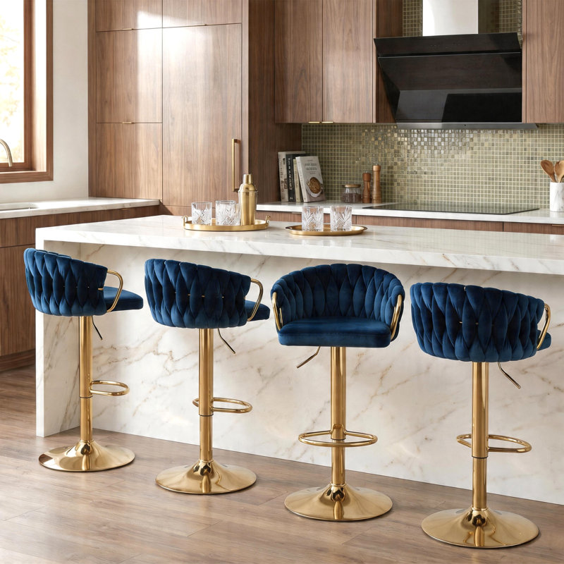 Christal Swivel Upholstered Adjustable Height Counter Stool, Navy Blue