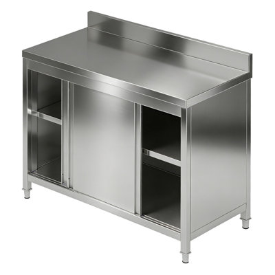 47"Stainless Steel Table, Metal Table with 2 Shelves, kitchen Chefs Work Prep Table with Sliding Door, Mesa de Acero Inoxidable for Restaurant, Home, Garage, Laundry (23.6"×47.2")
