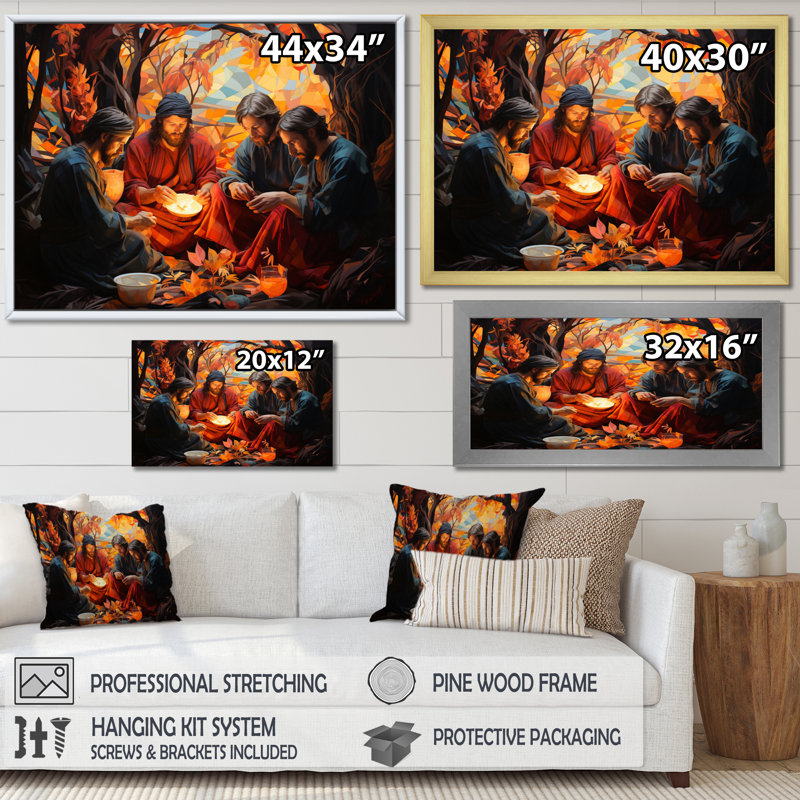 " Christianity Last Supper The ", 34" H x 44" W x 1.5" D, White Picture Framed