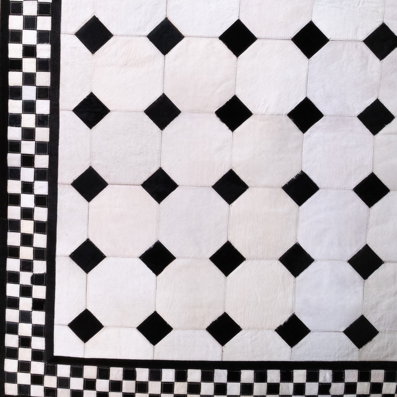 White Tile Hair On Hide Rug, Round 6'