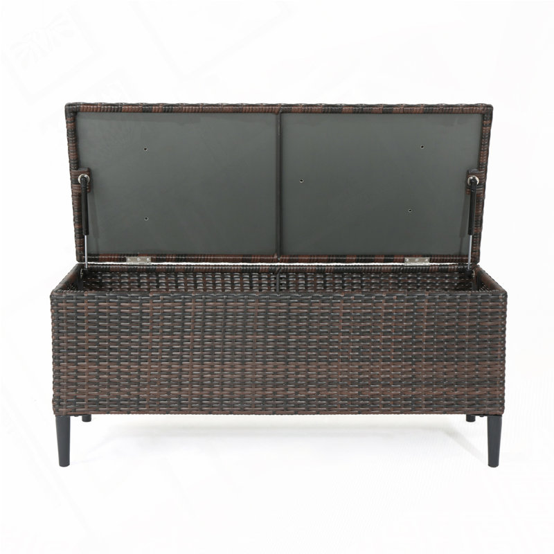 Banc de rangement en rotin pour l'extérieur, Brun multi